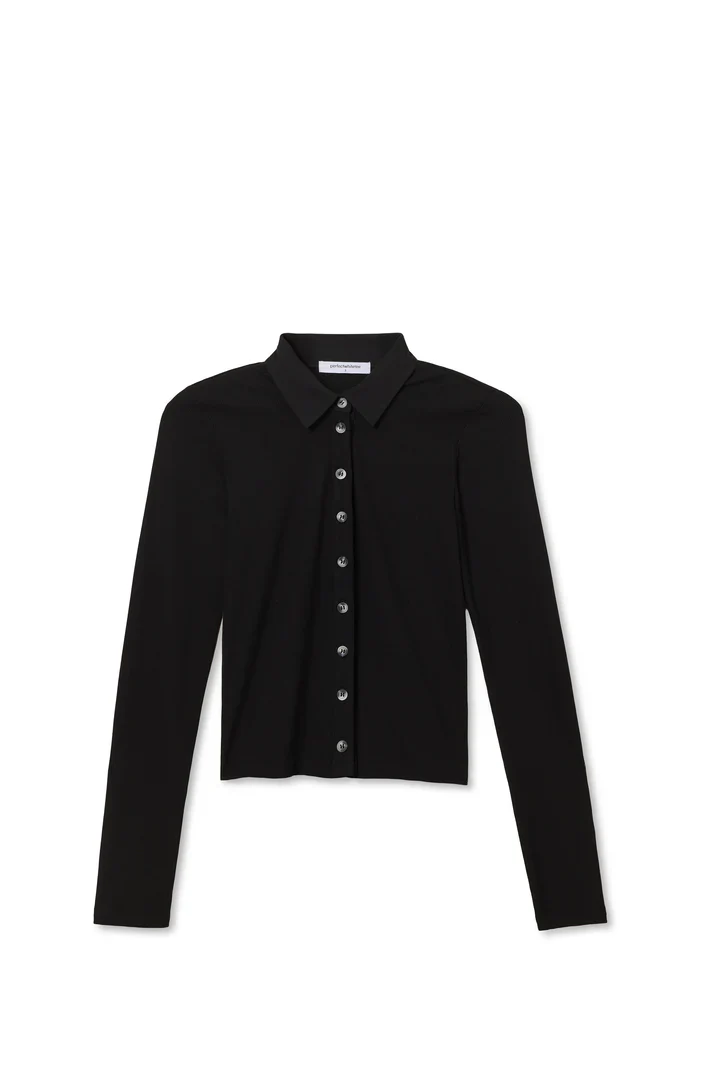 amee luxe rib button up polo black | perfectwhitetee - Image 4