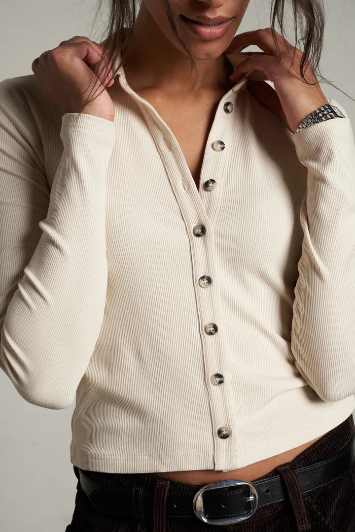 amee luxe rib button up polo sugar | perfectwhitetee - Image 2
