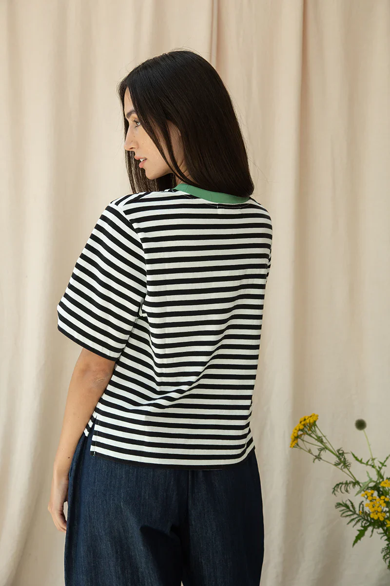 Bay Sue Boxy T-Shirt Black Stripe w/ Green | Beaumont Organic - Image 4