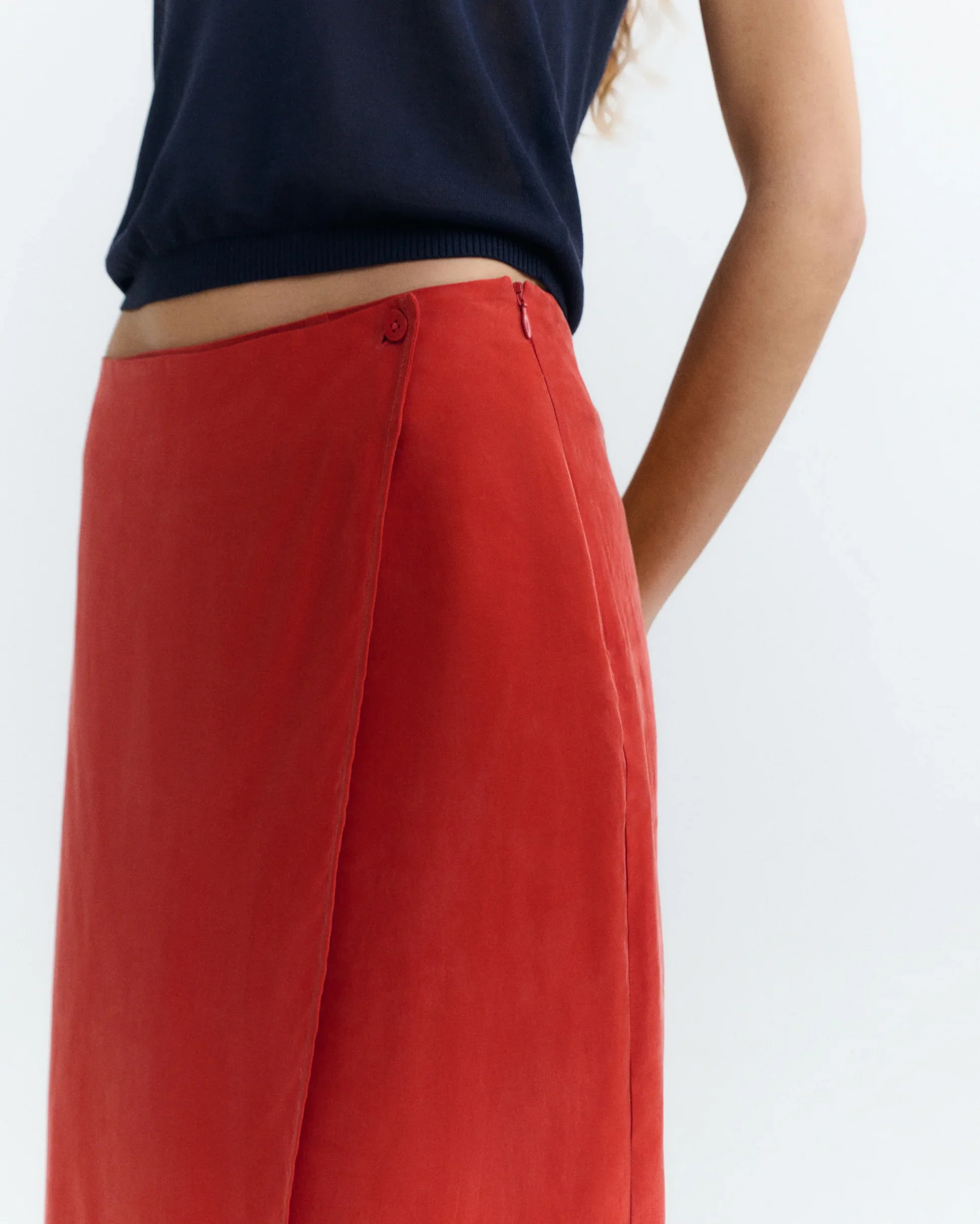 Cupro Skirt in Red | Thinking Mu - Image 3