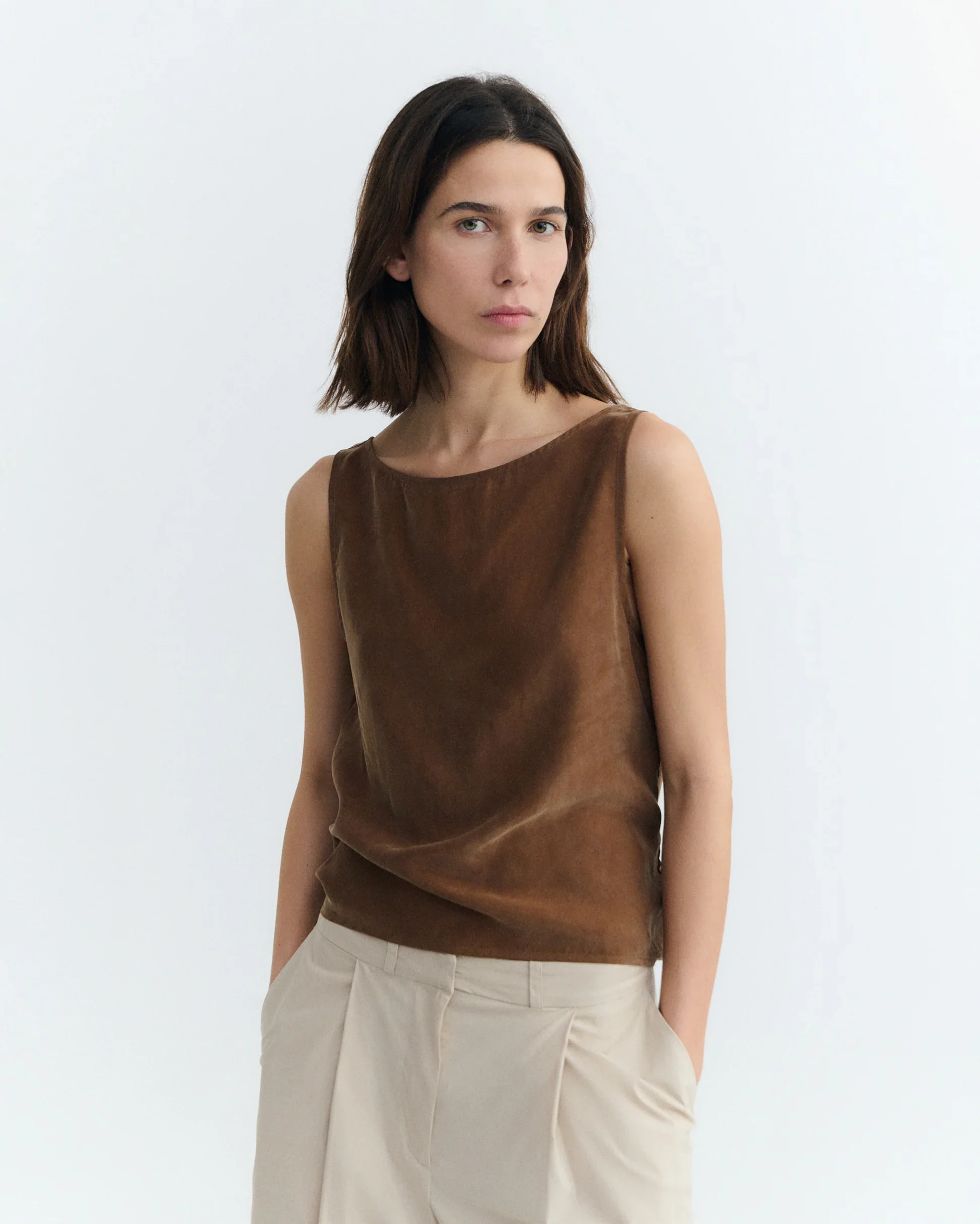 Cupro Top w/ Bow in Brown | Thinking Mu