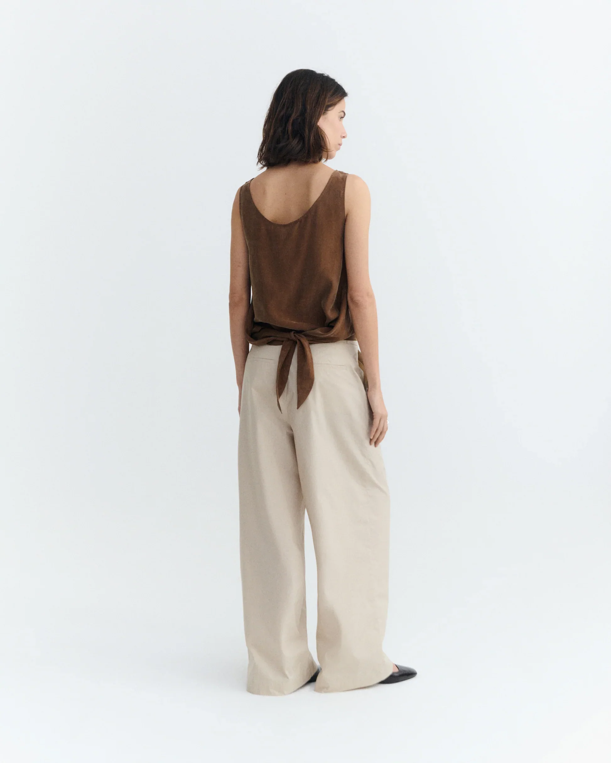 Cupro Top w/ Bow in Brown | Thinking Mu - Image 3