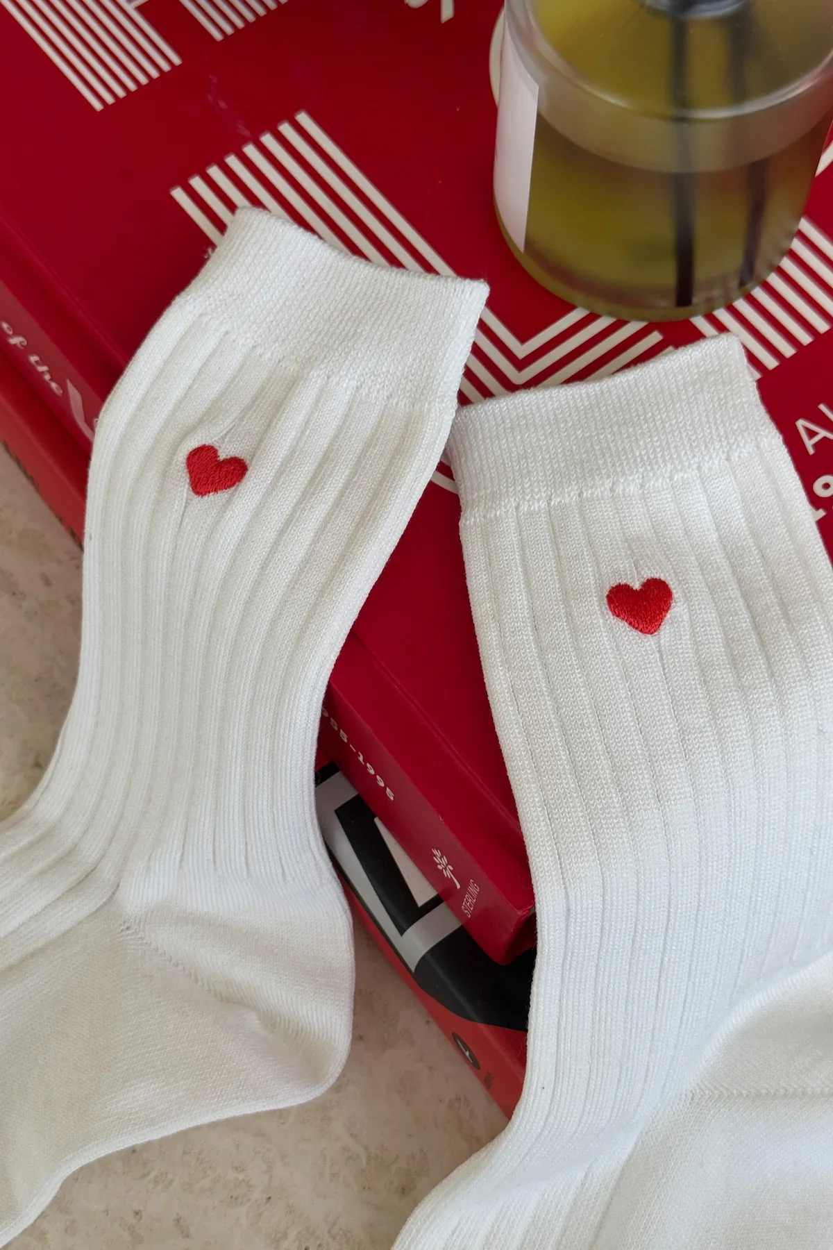 Embroidered Her Sock Classic White + Heart - Image 4