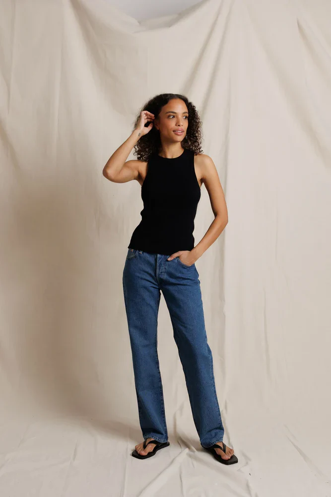 High-neck Rib Tank in Black | PWT - Image 5