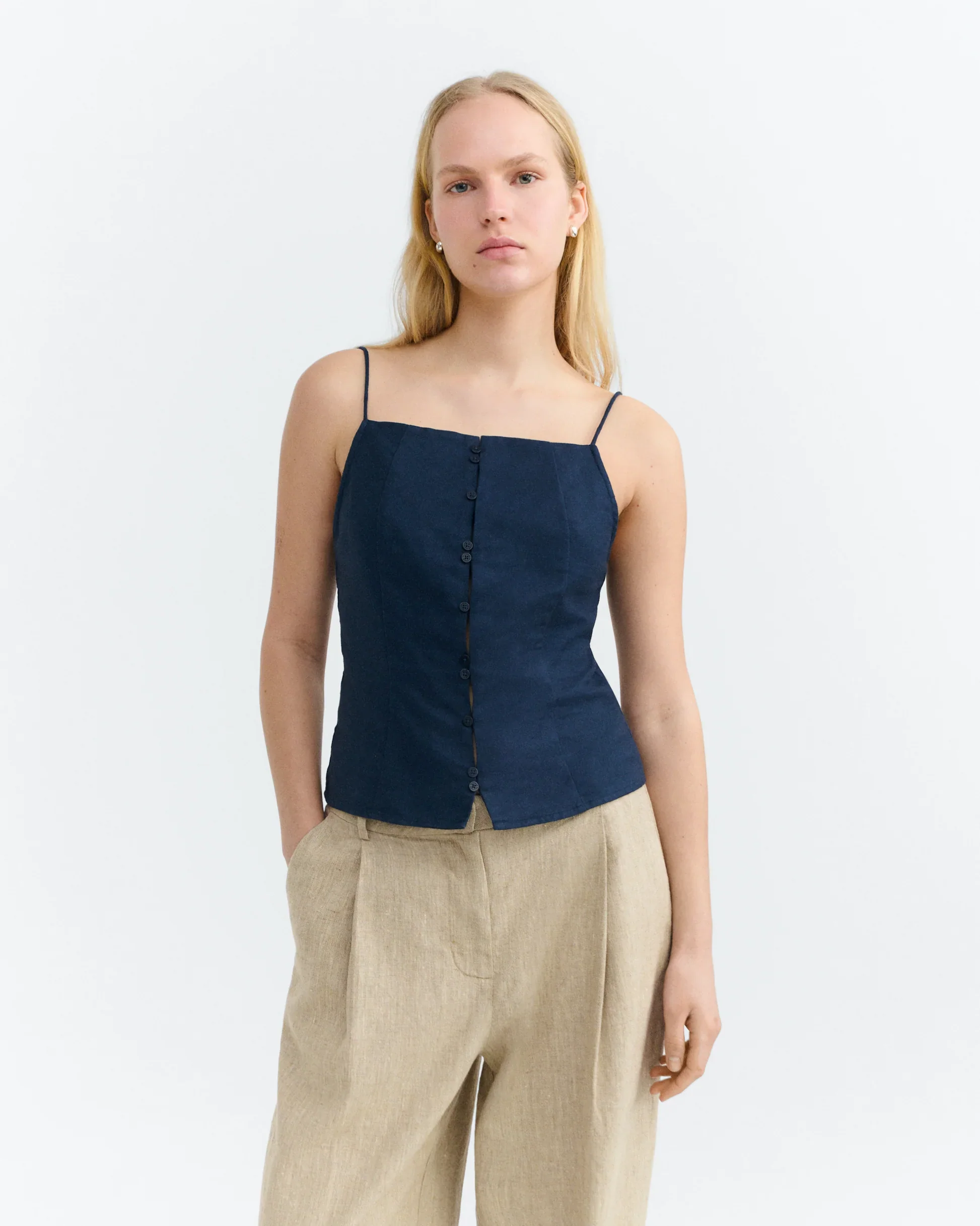 Linen Tank in Navy | Thinking Mu