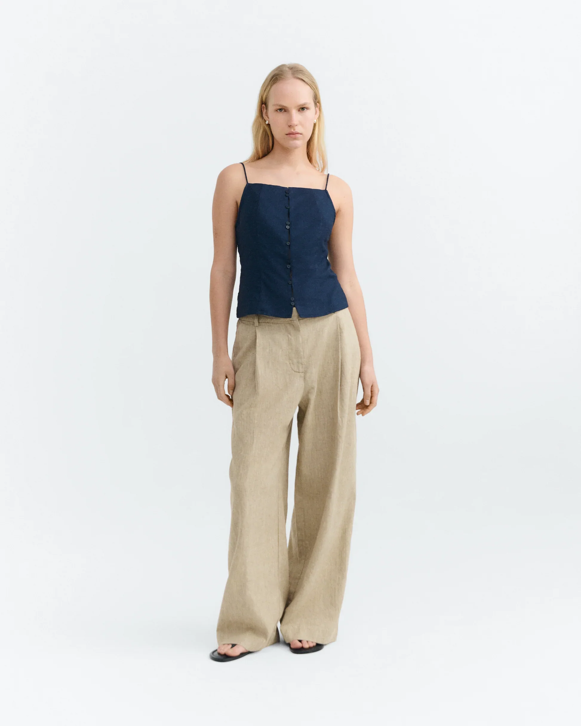 Linen Tank in Navy | Thinking Mu - Image 3