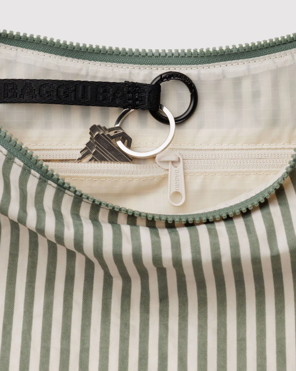 Medium Nylon Crescent Bag - Sage Stripe - Image 3
