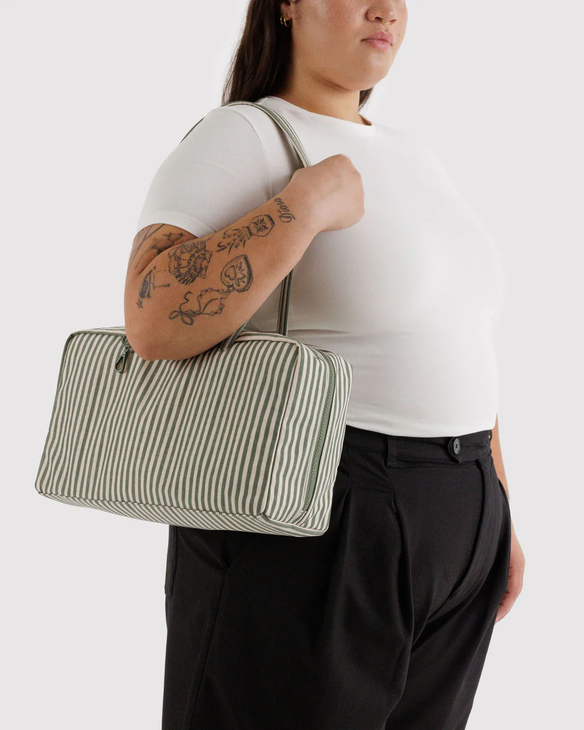 Medium Nylon Shoulder Bag - Sage Stripe - Image 2