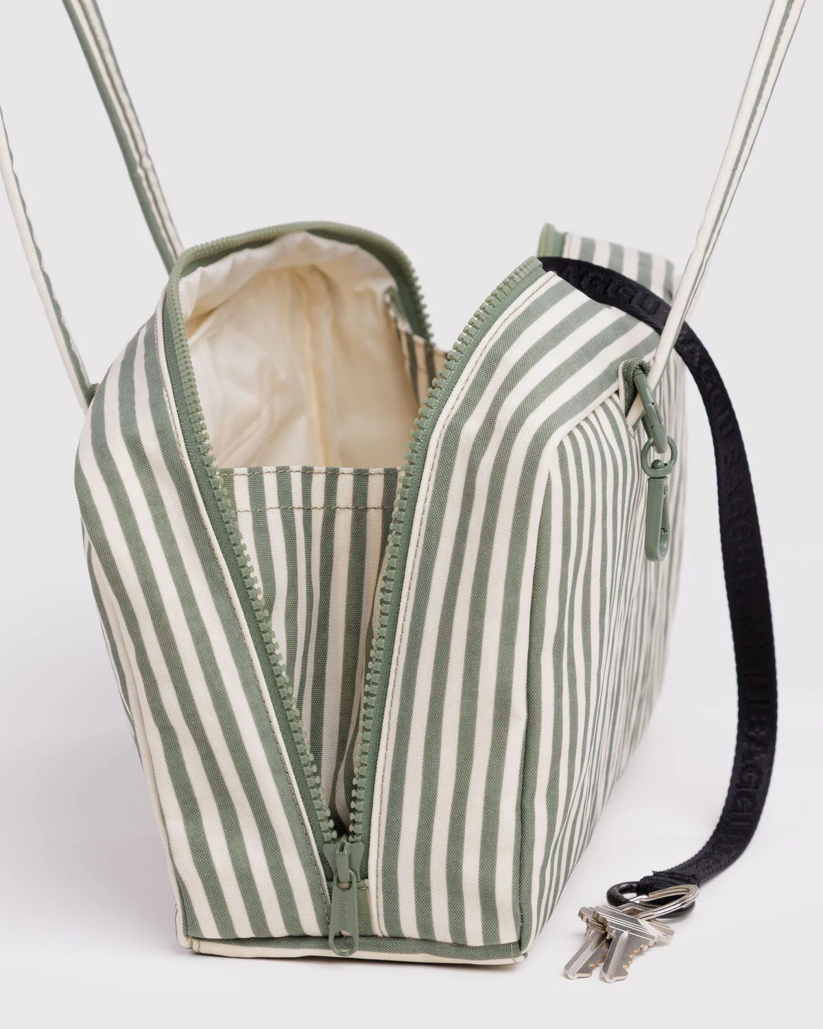 Medium Nylon Shoulder Bag - Sage Stripe - Image 3