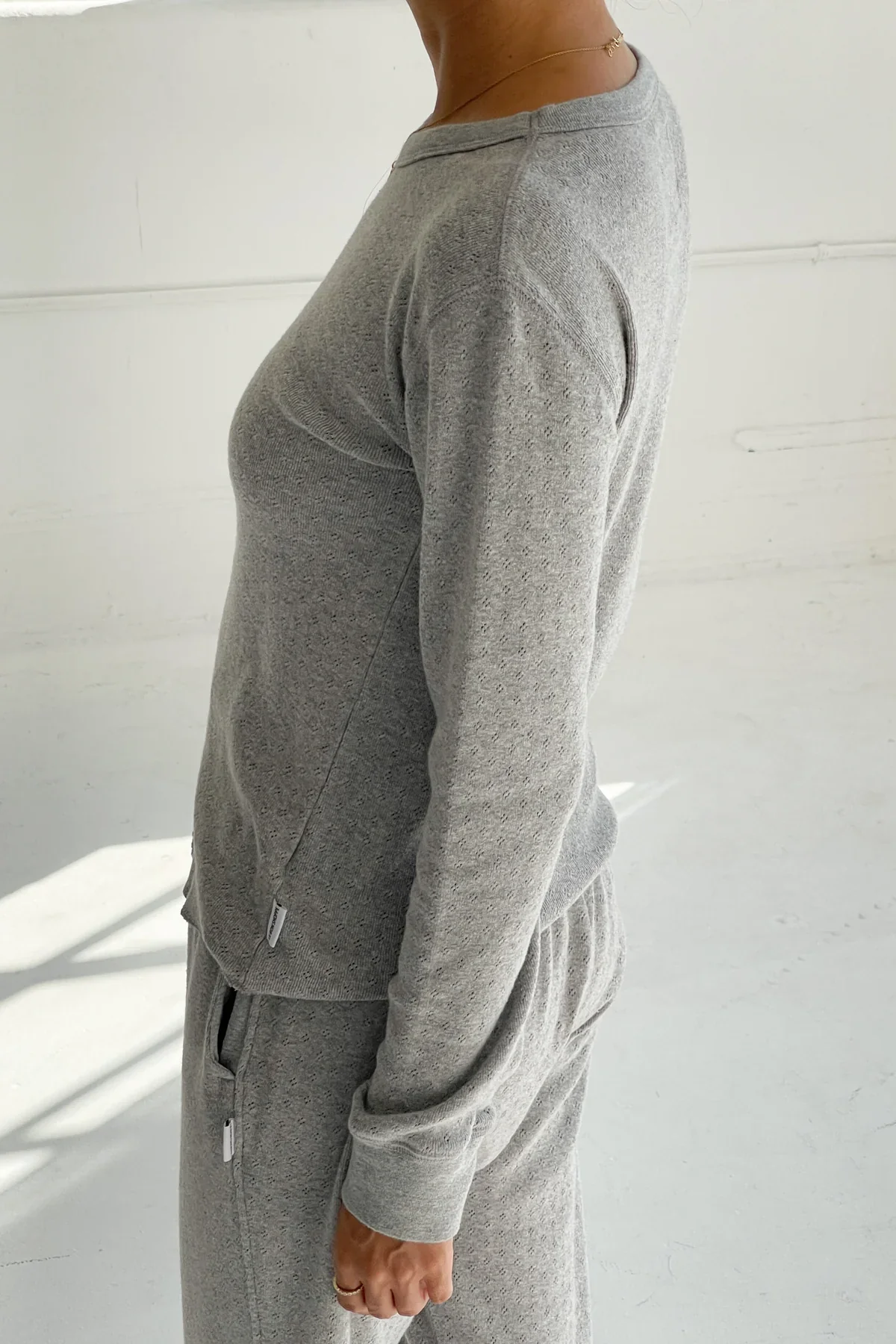 Pointelle Fundamental Tee in Grey Melange - Image 3