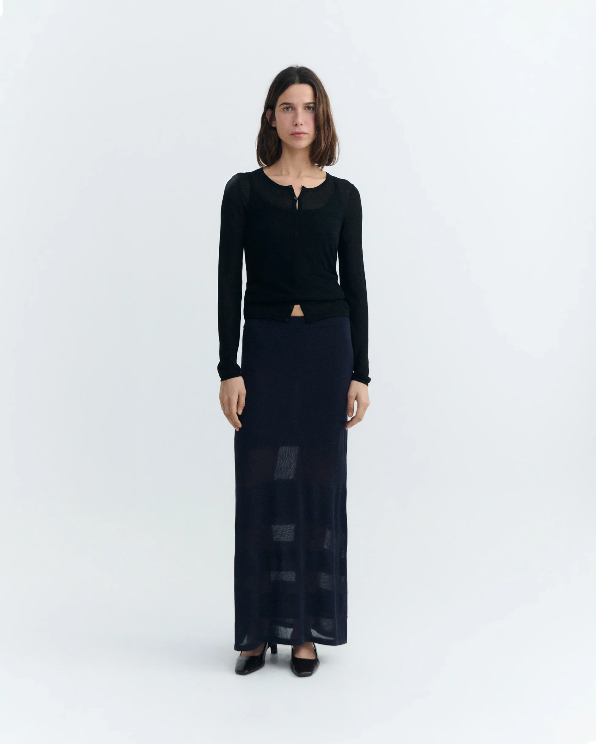 Sheer Knit Cardigan in Black | Thinking Mu - Image 3