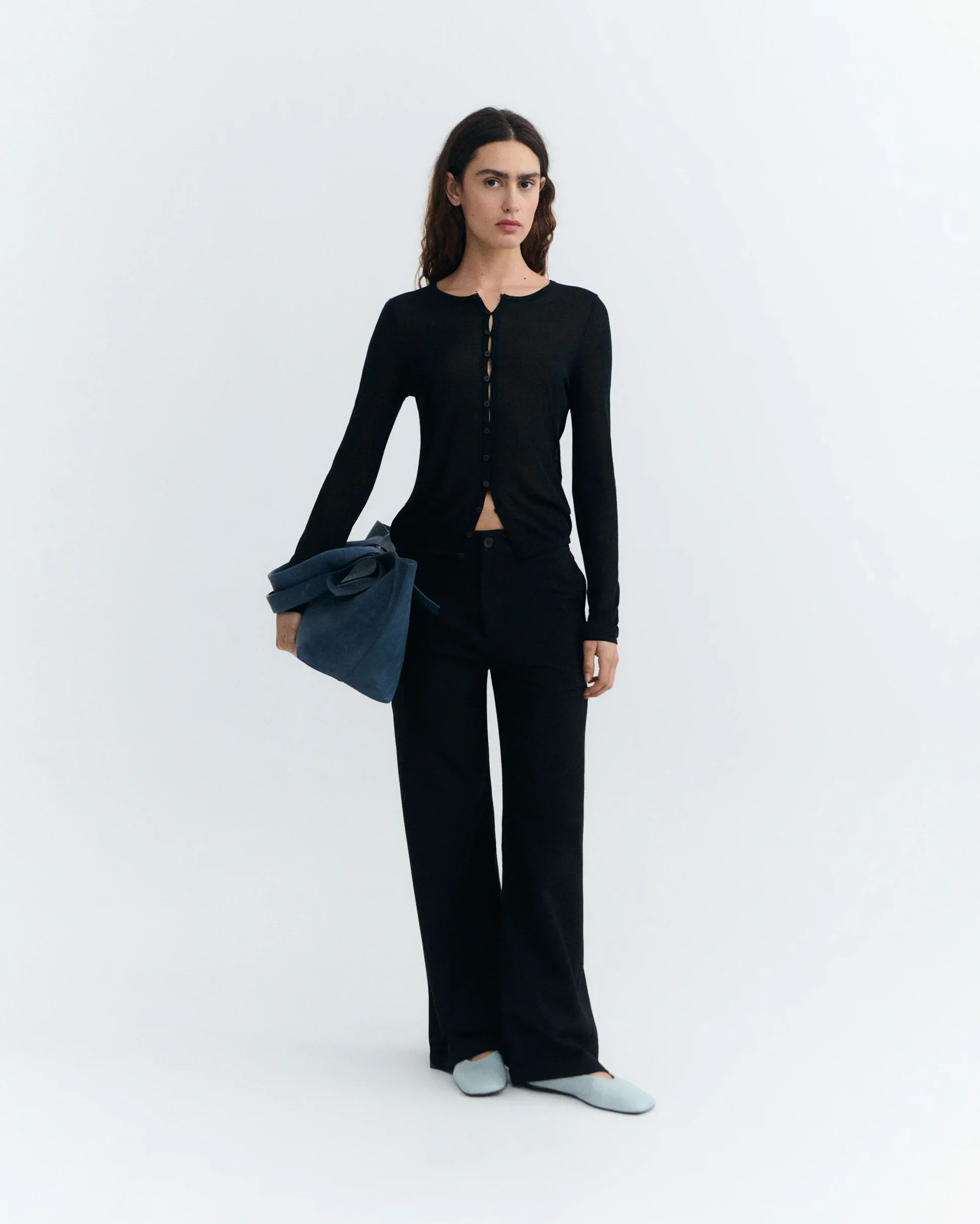 Sheer Knit Cardigan in Black | Thinking Mu - Image 4