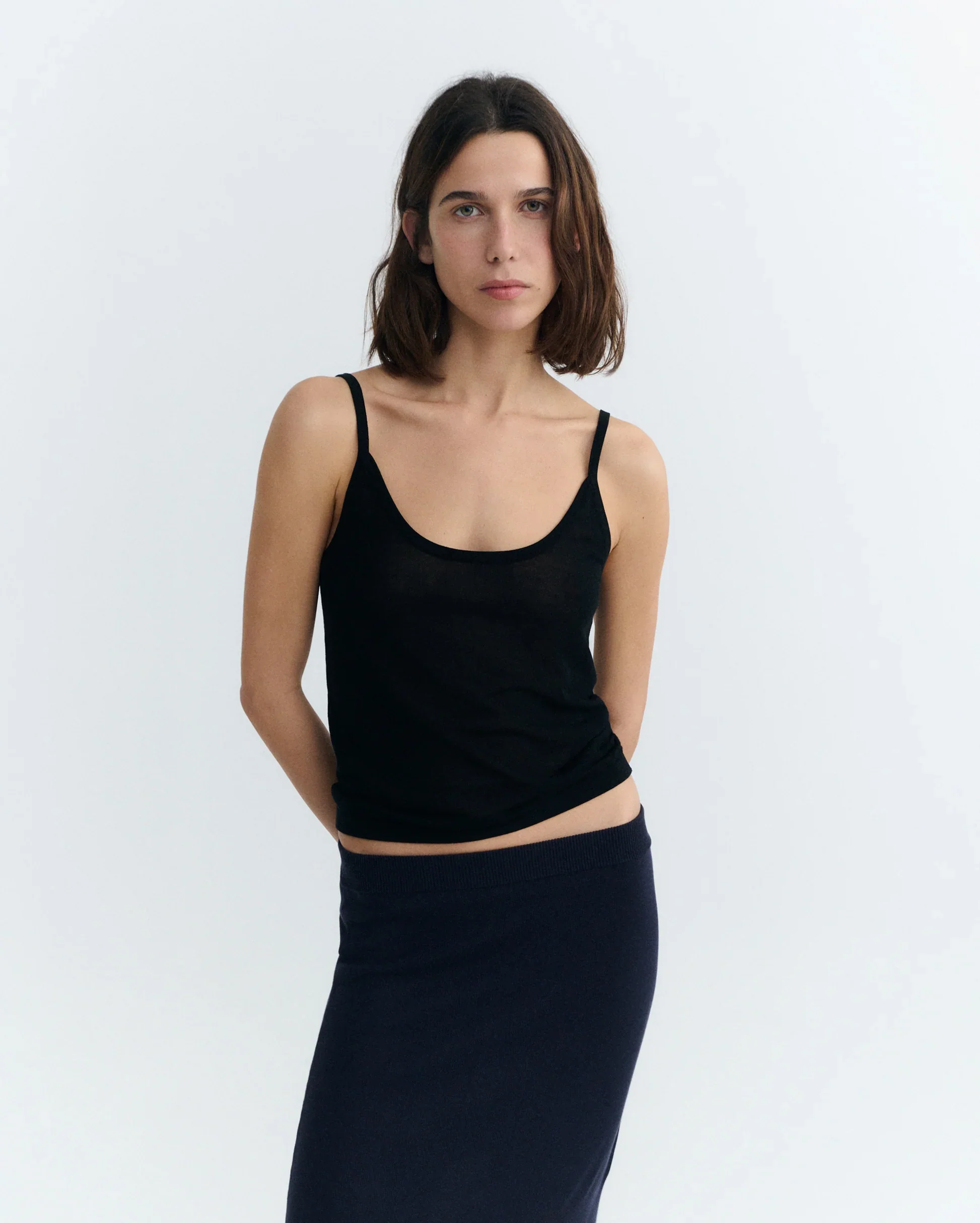 Sheer Knit Tank in Black | Thinking Mu