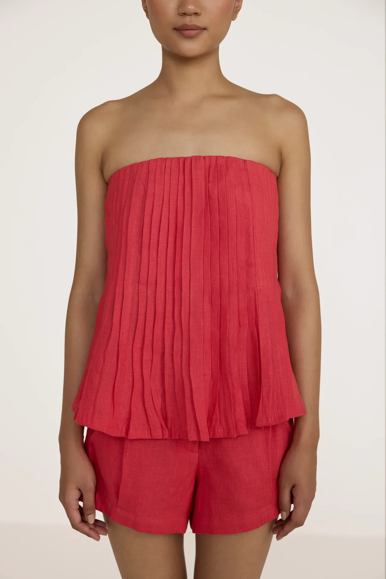 Strapless Pleated Top in Poppy | Laude The Label