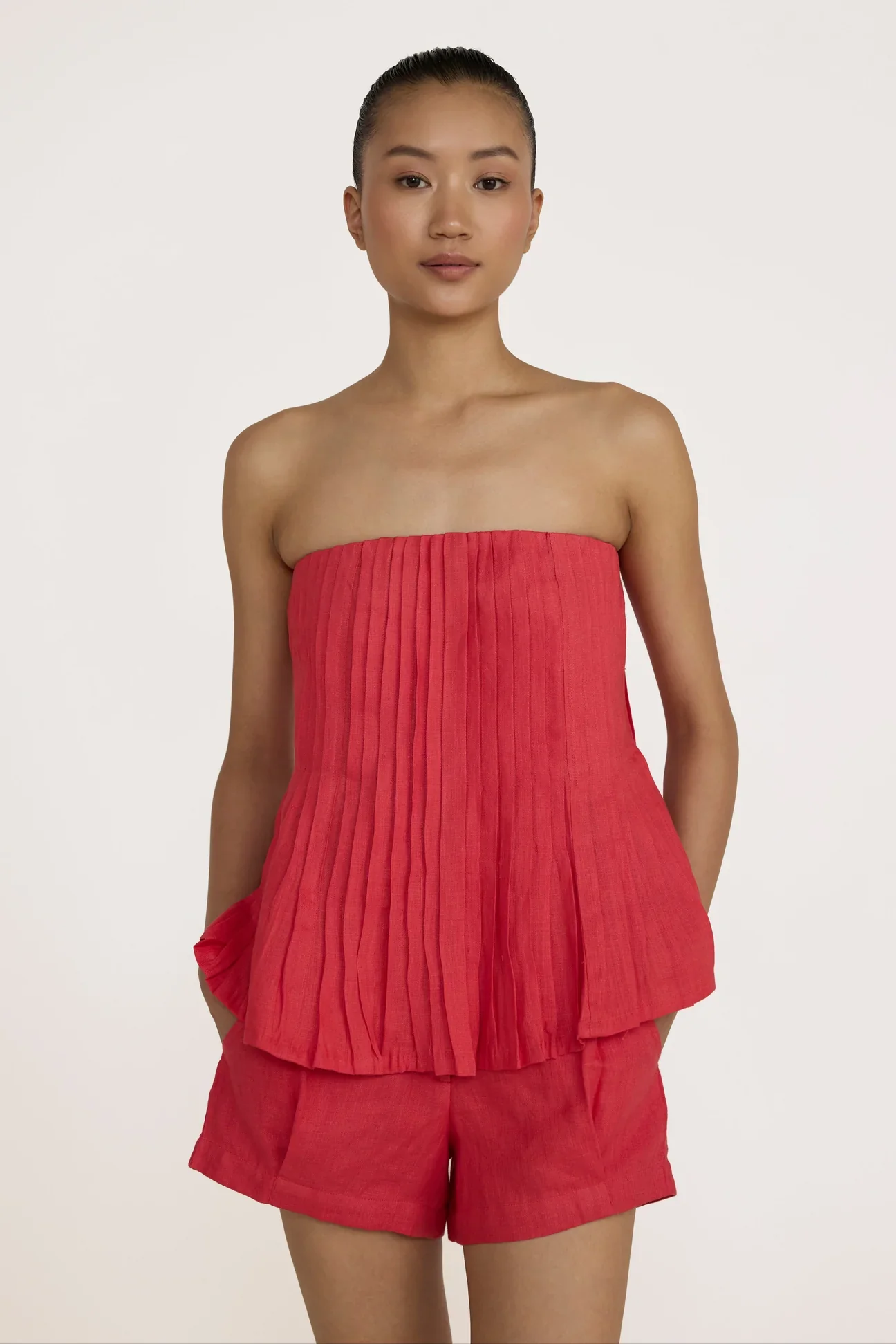 Strapless Pleated Top in Poppy | Laude The Label - Image 3