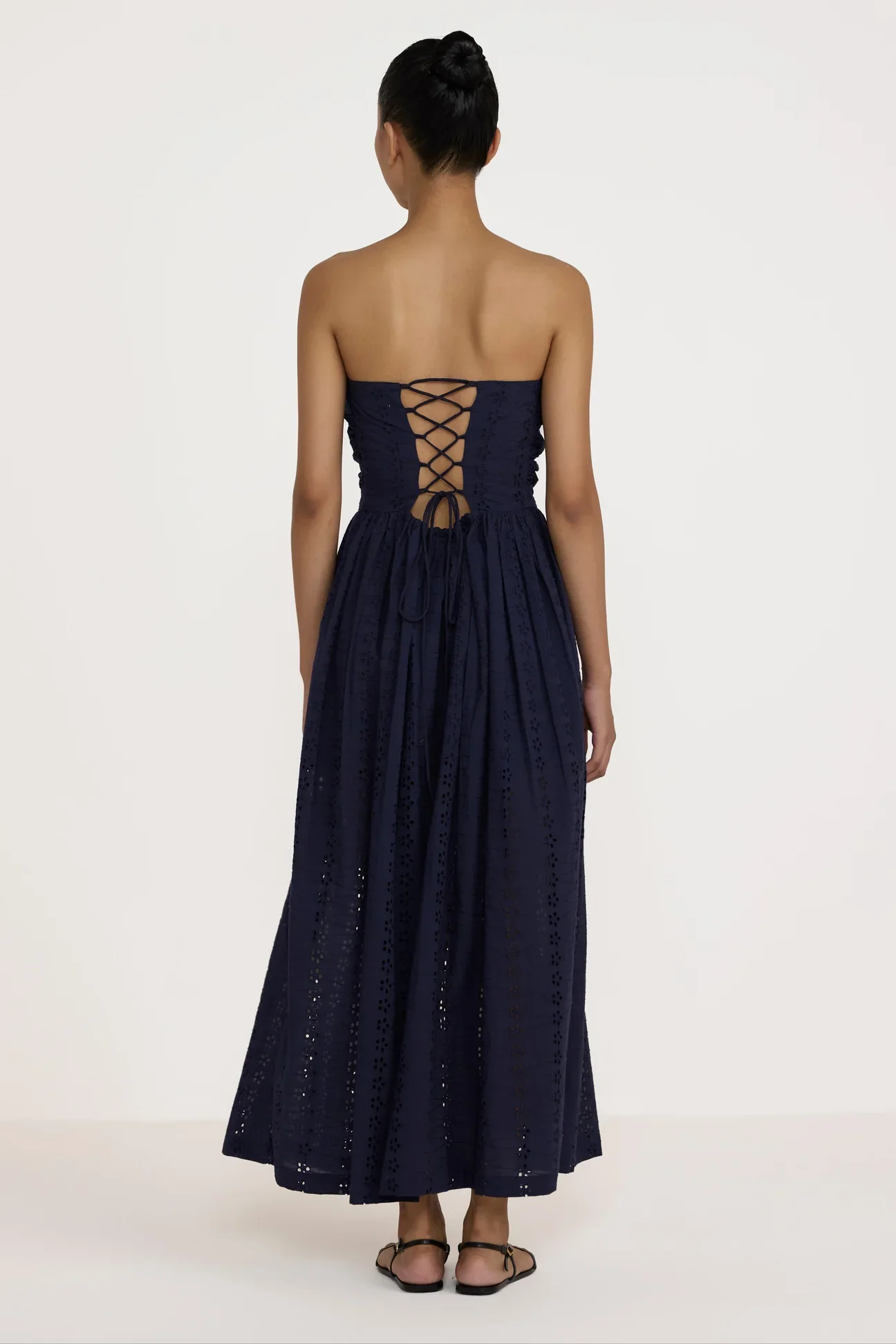 Strapless Tie Back Dress / Eyelet Navy | Laude The Label - Image 2