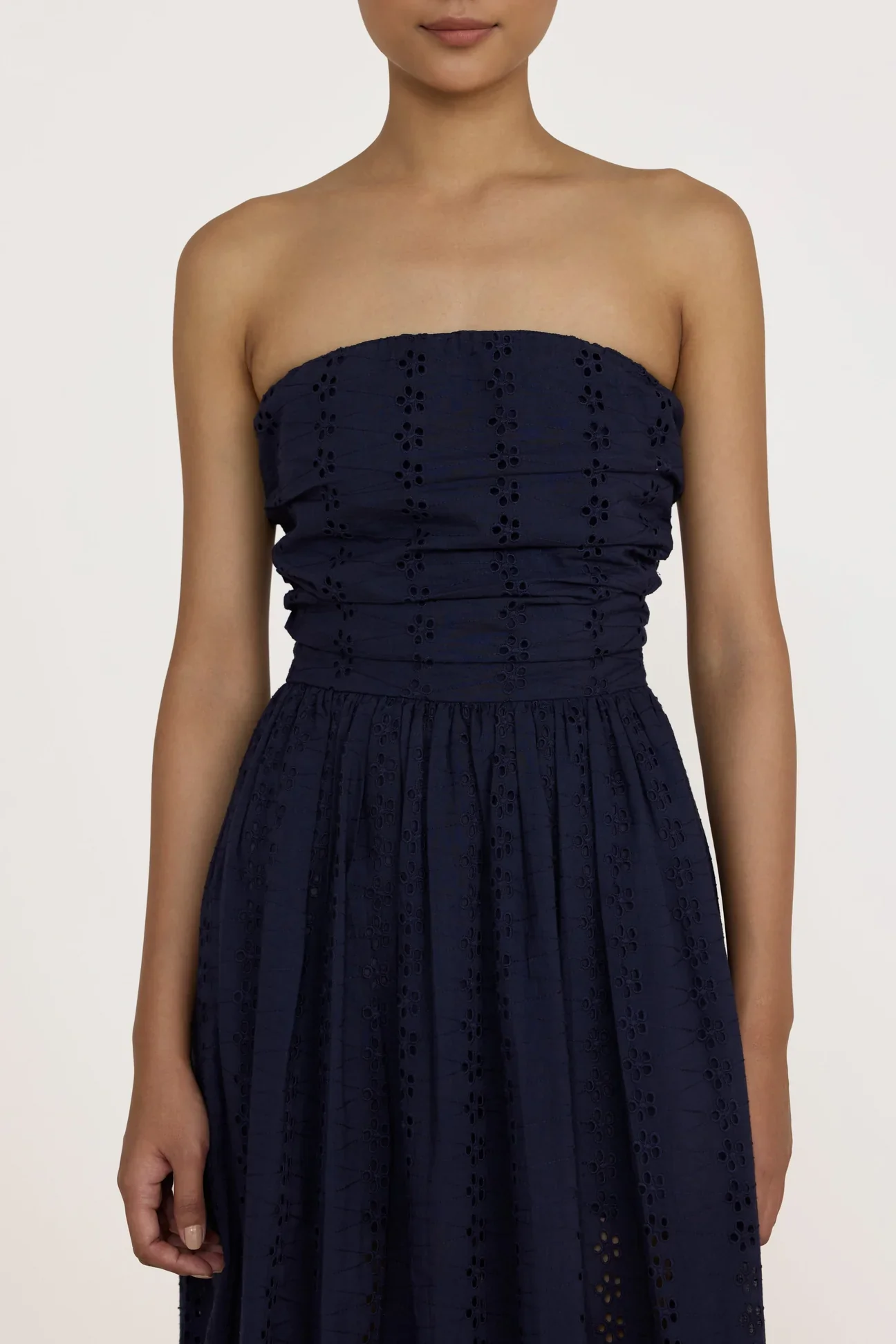 Strapless Tie Back Dress / Eyelet Navy | Laude The Label - Image 3