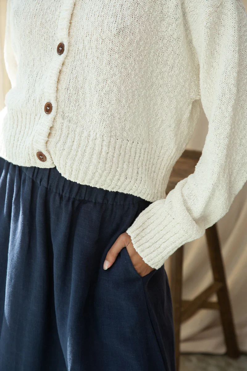 Sugi Cotton Linen Knit Cardigan in Cream | Beaumont Organic - Image 3