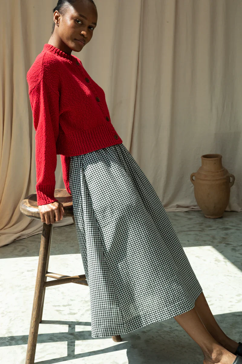 Sugi Cotton Linen Knit Cardigan in Scarlet - Image 5