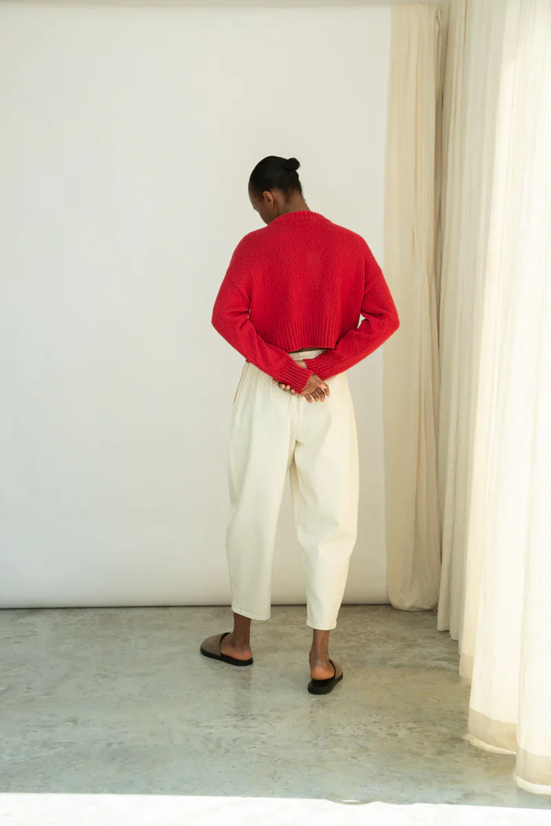 Sugi Cotton Linen Knit Cardigan in Scarlet - Image 7