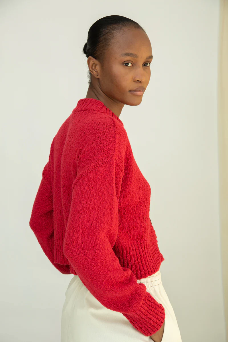 Sugi Cotton Linen Knit Cardigan in Scarlet - Image 8