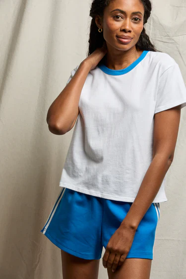 The Billie Contrast Tee Cobalt | Perfect White Tee