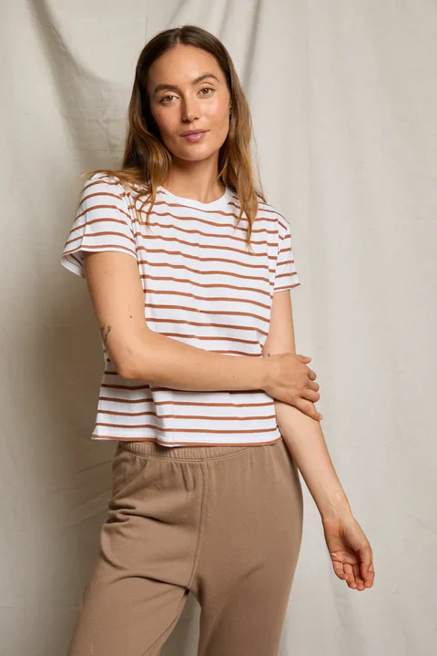 The Everett in Mocha Stripe | Perfect White Tee