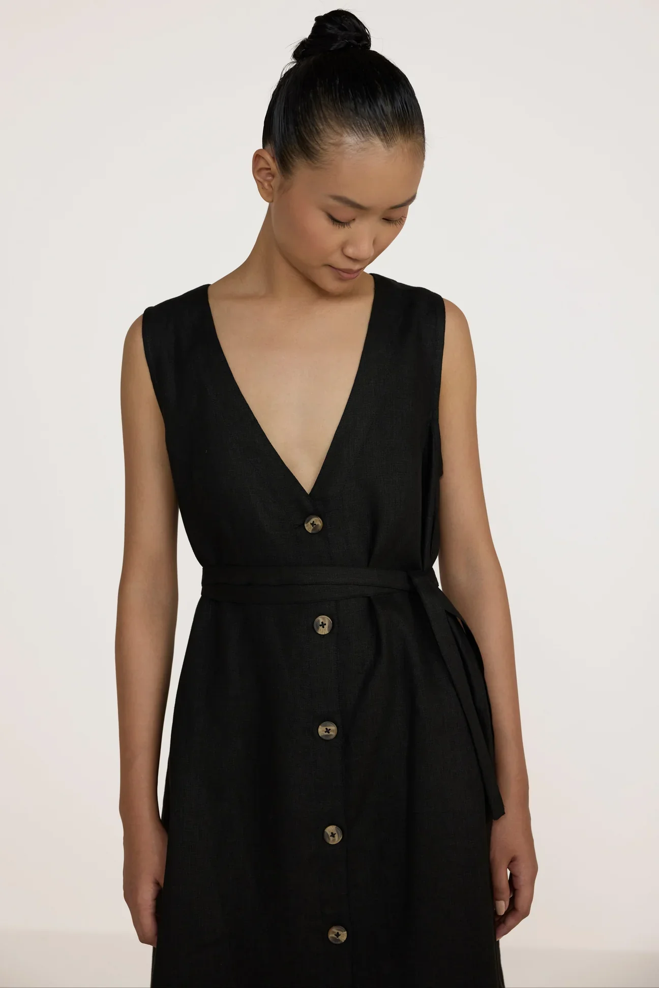 V Neck Midi Dress in Black | Laude The Label - Image 4
